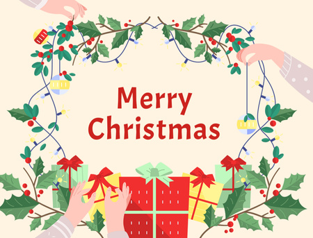Christmas Greeting And Decorations With Garland Postcard 4.2x5.5in Šablona návrhu
