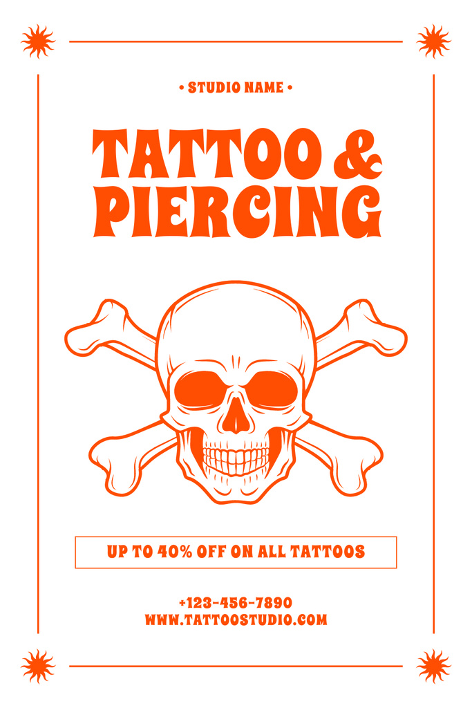 Designvorlage Tattoos And Piercing With Discount And Illustrated Skull Offer für Pinterest