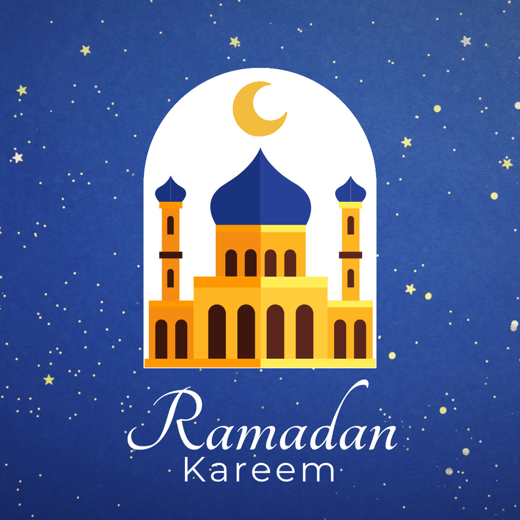 Ramadan Kareem Greeting with Moon in Starry Sky Instagram Tasarım Şablonu