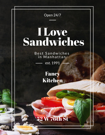 Restaurant Ad with Fresh Tasty Sandwiches Flyer 8.5x11in Design Template