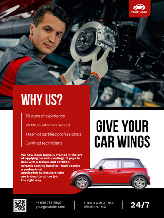 Repairman is working with Car in Auto Service Poster US Design Template
