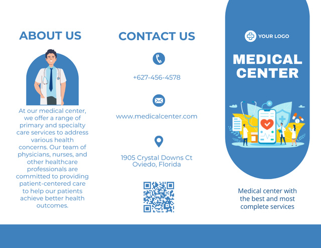 Offer of Services of Professional Doctors in Medical Center Brochure 8.5x11inデザインテンプレート