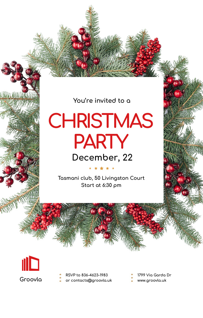 Christmas Party Announcement WIth Fir-Tree Twigs Invitation 4.6x7.2in Design Template