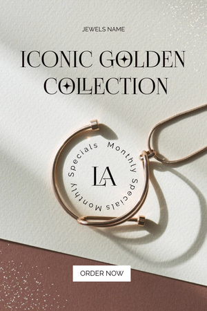 Elegant Golden Jewelry Collection with Necklace Pinterestデザインテンプレート