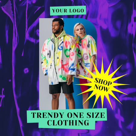 Offer of One Size Clothing with Stylish Couple Instagram Design Template