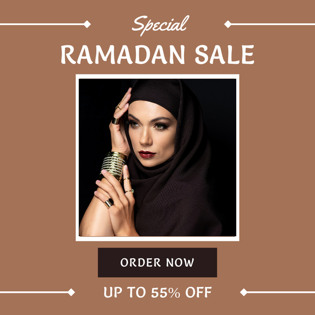 Platilla de diseño Young Woman in Hijab for Ramadan Sale Instagram