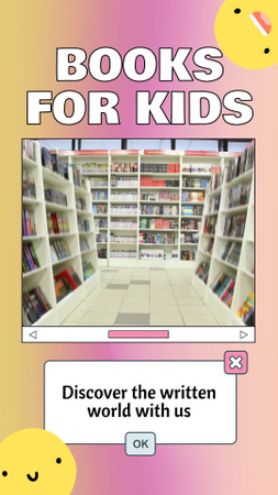 Designvorlage Hohe Bücherregale im Geschäft für Kinderaktion für Instagram Video Story