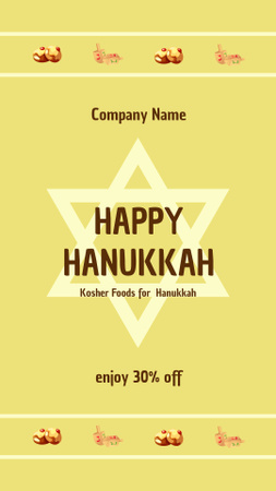 Modèle de visuel Joyeuses fêtes de Hanoukka, félicitations et offre de vente de nourriture casher - Instagram Story