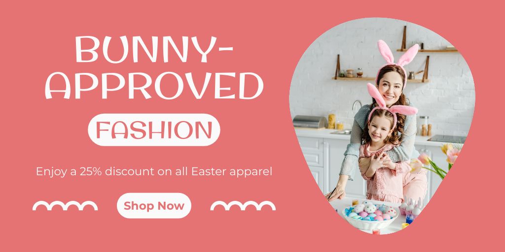 Easter Fashion Sale with Family in Bunny Ears Twitter Design Template