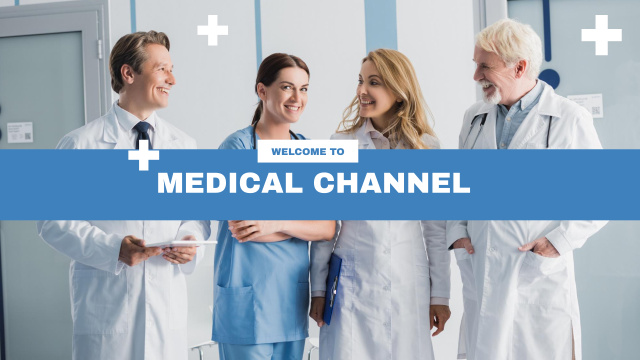 Designvorlage Medical Channel Promotion with Team of Doctors für Youtube