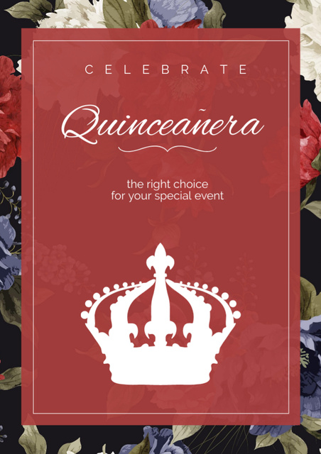 Announcement of Quinceañera with Crown Flyer A4 Design Template