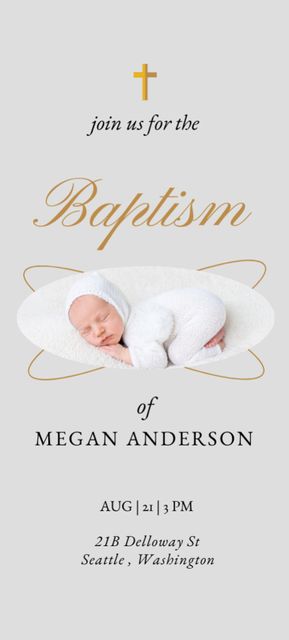 Baptism Ceremony Announcement with Cute Newborn Baby Invitation 9.5x21cm Design Template