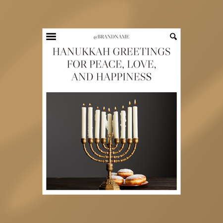 Wishing Lovely Hanukkah Holiday With Menorah and Doughnuts Instagram Design Template
