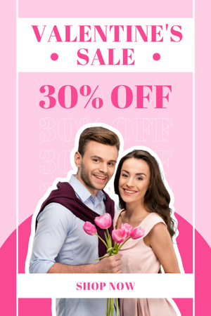 Valentine's Day Sale Offer with Couple in Love Pinterest Design Template