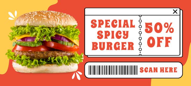 Special Spicy Burgers Discount Coupon 3.75x8.25in Design Template