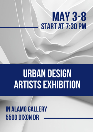 Plantilla de diseño de Anuncio de exposición de artistas de diseño urbano con ondas abstractas blancas Flyer A5 