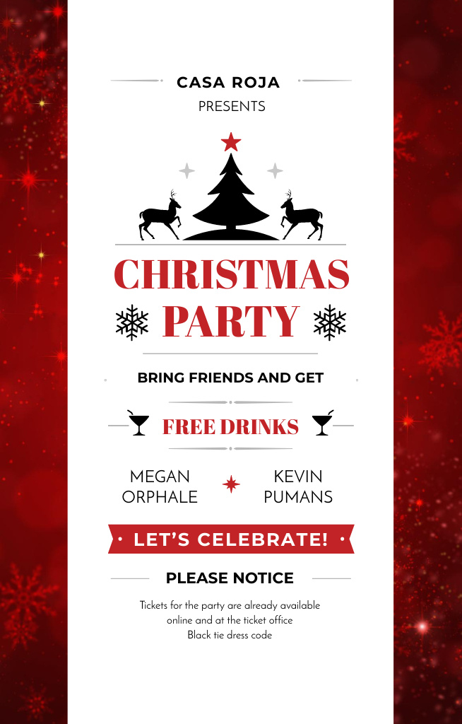Ontwerpsjabloon van Invitation 4.6x7.2in van Gleeful Christmas Party Announcement With Deer and Tree