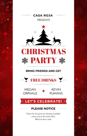 Christmas Party Invitation with Deer and Tree Invitation 4.6x7.2in Design Template