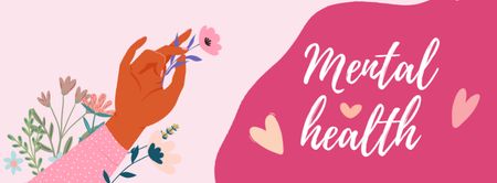 Mental Health Inspiration with Tender Pink Flower Facebook cover Design Template