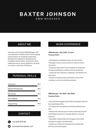 Work Experience in Social Media Marketing Resume Design Template