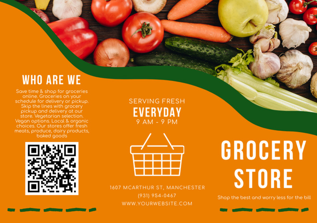 Designvorlage Fresh Fruits And Veggies Shop Promotion für Brochure