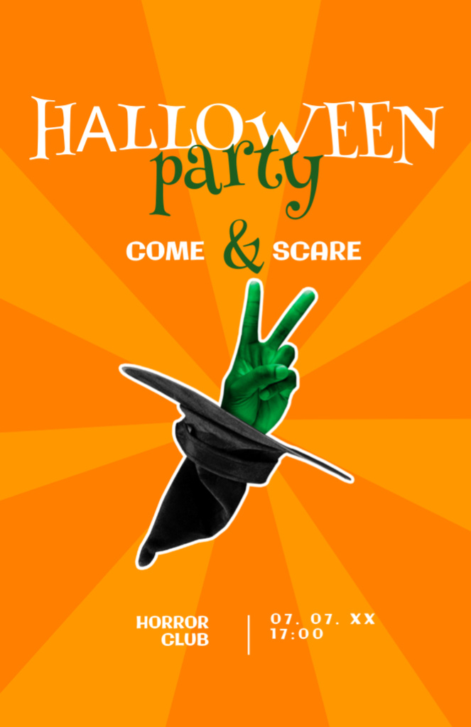 Halloween Party With Hat And Gesture in Witch Hat Invitation 5.5x8.5in Šablona návrhu