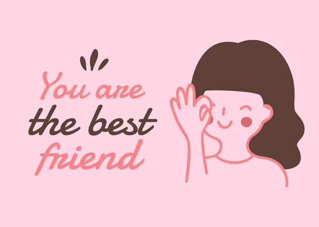 Phrase About Best Friend With Cute Girl Card Tasarım Şablonu
