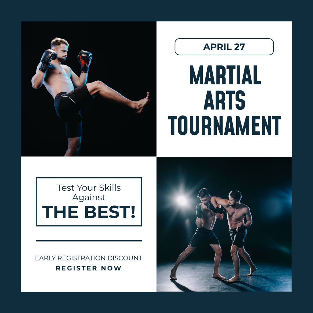 Martial Arts Tournament Announcement with Fighters Instagramデザインテンプレート