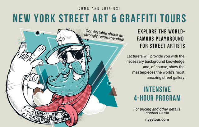 Ontwerpsjabloon van Invitation 4.6x7.2in Horizontal van Urban Street Art Tours With Famous Artists