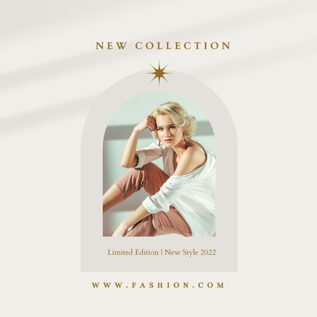 Plantilla de diseño de New Collection Offer with Woman in Light Outfit Instagram 