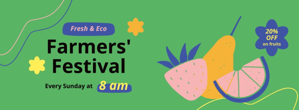 Announcement about Eco Farming Festival on Green Facebook coverデザインテンプレート