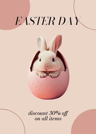 Easter Sale Announcement with Cute Easter Bunny in Egg Flayer Design Template