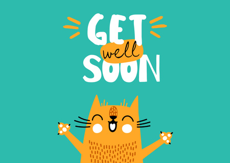 Get Well Wish with Cute Cat Card Design Template