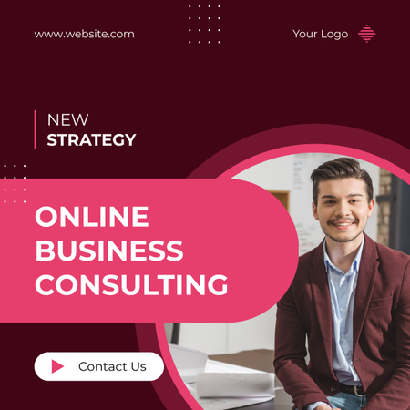 Online Business Consulting Ad with Friendly Smiling Consultant LinkedIn post Design Template