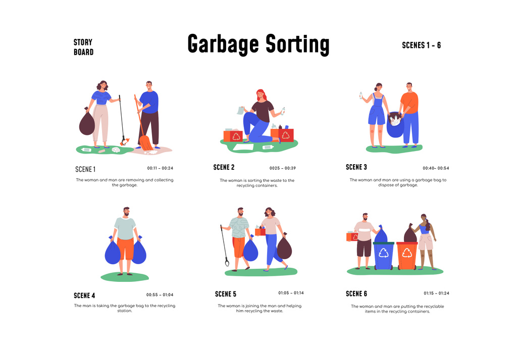 Plantilla de diseño de People sorting Garbage Storyboard 