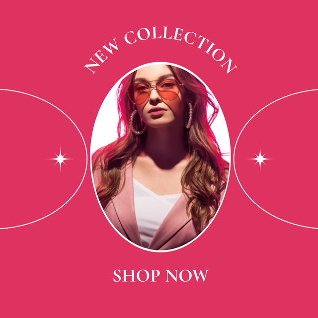 New Collection Ad with Woman in Stylish Glasses and Blazer Instagram Design Template
