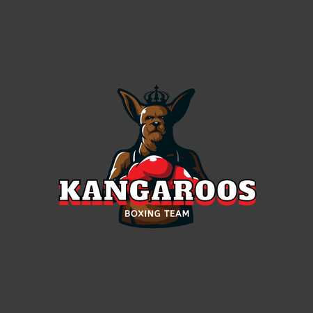 Sport Team Emblem with Angry Kangaroo Logo Design Template