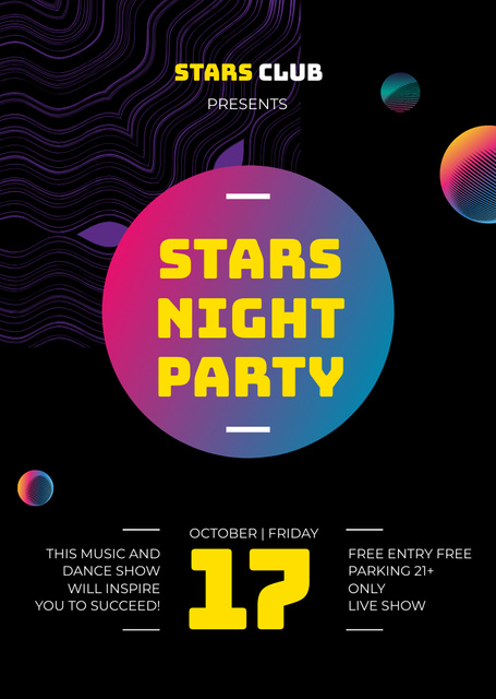 Designvorlage Night Club Ad with Glowing Spheres für Flyer A6