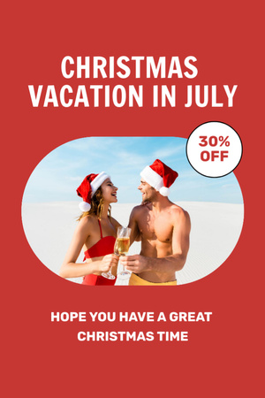 Christmas Holiday in July with Young Couple on Seashore Flyer 4x6in Design Template