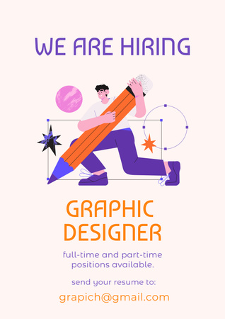 Vacancy Ad with Illustration of Man with Huge Pencil Poster Modelo de Design