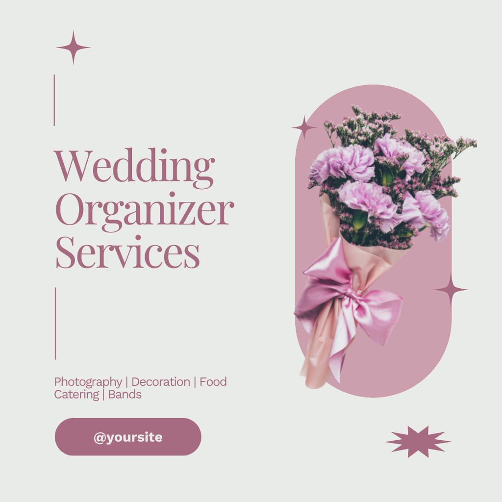 Wedding Planner Service Offer with Beautiful Bouquet Instagramデザインテンプレート