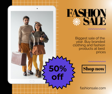 Fashion Sale Ad with Stylish Couple Facebook Design Template