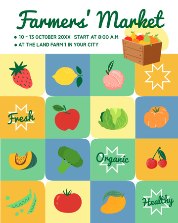 Farmer's Market Announcement with Bright Vegetables and Fruits Instagram Post Vertical Design Template