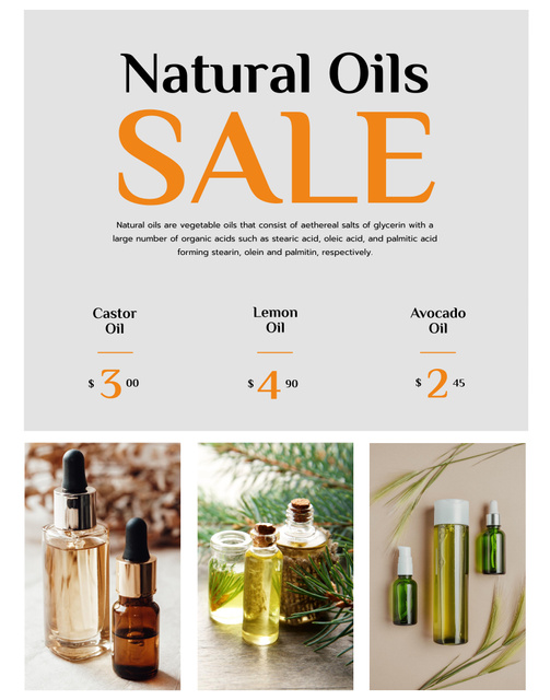 Natural Cosmetic Oils for Skin Care Poster 22x28in Tasarım Şablonu
