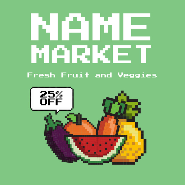 Pixel Art Fruits And Veggies With Discount Instagram Modelo de Design