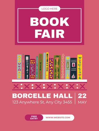 Оголошення книжкового ярмарку з книжковою полицею Poster US – шаблон для дизайну