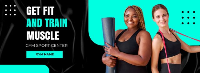 Template di design Gym Ad with Sporty Women Facebook cover