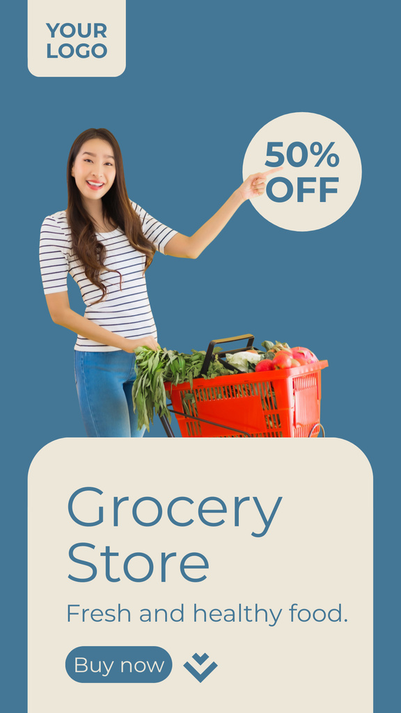 Fresh Groceries In Cart With Discount Instagram Story Design Template