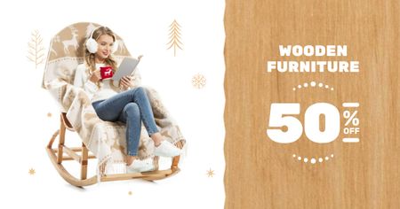 Furniture offer Girl in Armchair Reading Facebook AD Tasarım Şablonu
