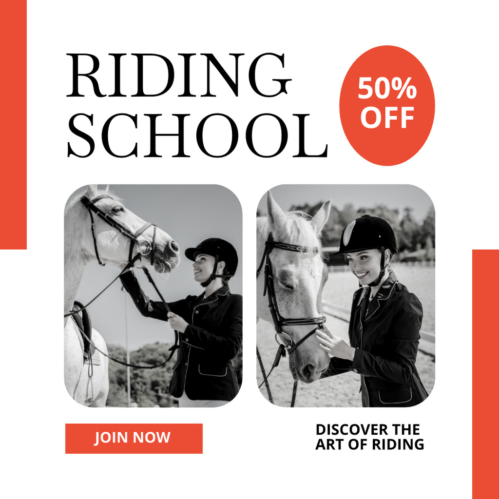 Designvorlage Discovering of Art of Riding at Equestrian School für Instagram AD